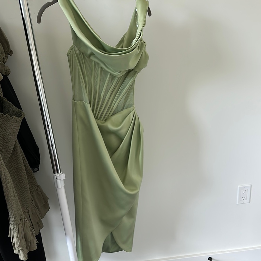 House of CB Green Sheath Dress with Cowl Neck for Weddings